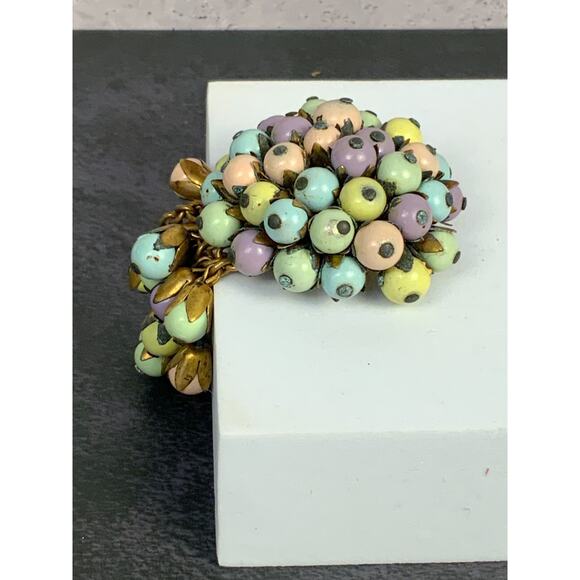 Miriam Haskell Vintage Early Dangle‎ Glass Pastel Brooch 3" Read Condition - Picture 4 of 8